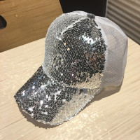 白色 可调节 亮片帽子女春夏天遮阳帽棒球帽男女货车帽韩版潮嘻哈帽太阳帽网帽