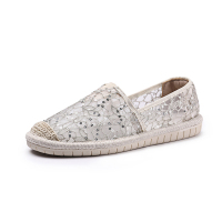 米白1190 35 调色板渔夫鞋蕾丝布鞋女鞋2022夏季一脚蹬懒人鞋网纱透气孕妇鞋潮