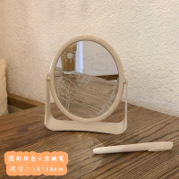 圆形米色(送涂鸦笔) 小镜子桌面可立镜子ins风镜子桌面台式化妆镜梳妆镜小型家用可爱