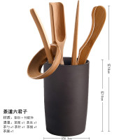 深卡其布色 紫砂[款] 竹制茶叶茶杯茶夹子黑檀木质镊子泡茶工具茶具配件茶道六君子套装