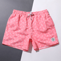 粉色 S 沙滩裤速干海边粉色菠萝度假速干男士内衬四分裤宽松印花男生短裤