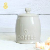 灰色 韩式coffee小瑕疵 北欧陶瓷罐子硅胶密封储物罐厨房杂粮罐韩式糖果茶叶咖啡豆收纳罐