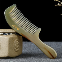 细齿长18.5宽4.8厚0.5-0.7cm 黄牛18柄细齿梳 点犀天然黄牛角防静电梳子细齿头皮按摩头发护理清洁老婆女友礼