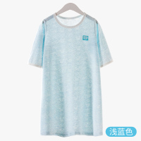 菱形熊套头七分袖-浅蓝 120cm 妙贝亲女童睡裙夏季薄款棉七分袖无痕小女孩睡衣中大童宝宝家居裙