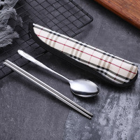 格袋蝴蝶两件套 户外野餐旅行不锈钢筷子勺子套装单人装便携式三件套叉子野营餐具