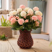 粉色绣球21朵 +手工编制花篮 仿真花套装欧式家居客厅卧室绣球绢花手工藤编花篮假花艺装饰品