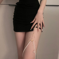 腿链 弹力绳 高级感多层珍珠链条性感腿链女ins小众设计流苏身体链脚链配饰品