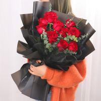 [小清新]11朵红玫瑰 母亲节成都鲜花速递向日葵混搭香槟玫瑰花束同城重庆上海生日配送