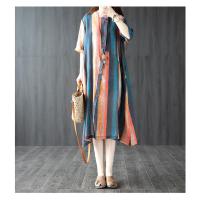 图片色 M[95-120斤] 宽松休闲中长裙洋气大码女装夏季胖妹妹拼接薄款单排扣衬衫连衣裙