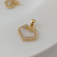 16*14mm如意锁吊坠(一个) 14K包金保色镶嵌锆石贝壳贴片如意锁吊坠耳饰首饰DIY饰品配件