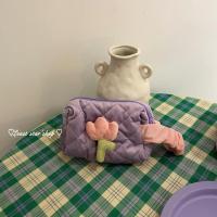 郁金香化妆包小号紫色 韩国ins风立体花朵绗缝手提化妆包便携大容量布艺旅行洗漱收纳包