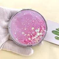桃花粉 创意女生宿舍随身携带液体流沙 双面折叠镜 星空流沙小镜子化妆镜