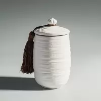 结绳茶叶罐(白色) 粗陶茶叶罐陶瓷密封罐大号茶罐黑陶小便携茶仓装茶叶罐子普洱陶罐