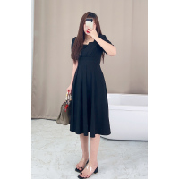 黑色 L(推荐95-115斤) 大码赫本风贝壳连衣裙女夏季微胖mm显瘦高级感设计小众高腰长裙子