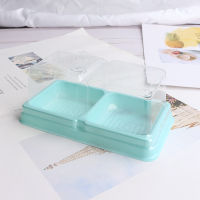 蓝色盒子50套 两格雪媚娘盒2粒糯米糍月饼梅蛋糕西点青团烘焙包装蛋黄酥盒50个