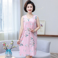 无袖裙-L116-红粉佳人 A 小码 睡裙女夏季妈妈薄款宽松大码裙子家居裙无袖人造棉连衣裙棉绸睡衣