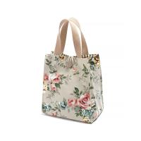 玫瑰花卡其布底 带饭手提袋子帆布妈咪包饭盒包防水午餐便当包拎装饭盒袋的手提包