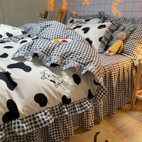 奶牛[秒发] 0.9m学生床[床单款三件套]-适合150x200cm被芯 韩式床单四件套宿舍床上三件套被套单人床品套