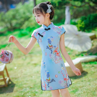 淡雅蓝 110 女童旗袍连衣裙中国风儿童礼服唐装日常小女孩古装演出服中大童夏