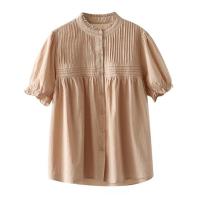 卡其布色 均码 2022夏季短袖花边领孕妇衬衣宽松大码上衣夏装孕妇装薄款百褶衬衫