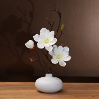 白花瓶+白色花套装 仿真玉兰花套装陶瓷花瓶桌面摆放花卉高档逼真花艺客厅餐厅装饰