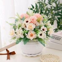 荷花角玫组合粉 仿真花桌面餐桌装饰干花桌上摆的适合放卧室的家庭装饰茶几上摆放