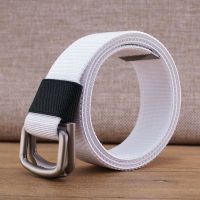 白色 105cm 加长150cm潮男时尚帆布腰带弹力松紧皮带男士编织双环扣裤带胖人