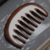 檀木七齿经络按摩梳 送精油穴位图 孙丽同款绿檀香木五指五齿肩头部头疗护理防脱发经络头皮按摩梳子