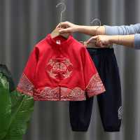 红色 80 男童汉服春儿童唐装中国风演出服宝宝抓周礼服套装三月三民族服装