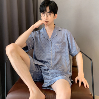 双短-Z2905雾灰蓝 170(L码):建议穿着体重110-135斤 睡衣男士夏季薄款冰丝短袖短裤夏天大码仿真丝绸高级感