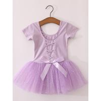 [原创高品质]紫-短袖亮片蓬蓬裙 130 夏女童舞蹈服练功服儿童中国舞芭蕾舞女孩蓬蓬裙短袖跳舞裙演出服