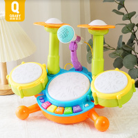 趣味爵士鼓[黄色] 俏娃架子鼓儿童宝宝多功能敲打鼓乐器男孩爵士鼓玩具女孩1-3岁2