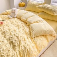 奶油泡芙 1.2m床单款[适合150x200被子]三件套 春秋公主风ins水洗棉泡泡纱床上四件套奶油黄被套床单三件套床品