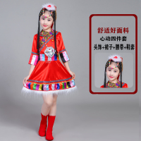 短袖红色 110 六一民族服装儿童藏族演出服幼儿园水袖蒙古表演舞蹈服饰男童女童