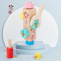 木质动物拧螺丝 蒙特梭利教具蒙氏早教益智玩具宝宝敲打拧螺丝幼儿童精细动作训练