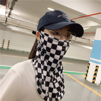 黑白格子面纱 夏季格子防晒冰丝透气面纱遮全脸护颈女可洗面巾面罩挂耳脖子