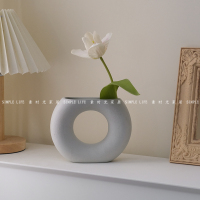 陶瓷半圆花瓶(不防水) ins韩国复古异形陶瓷花瓶 欧式素坯干花花器桌面装饰摆件民宿软装