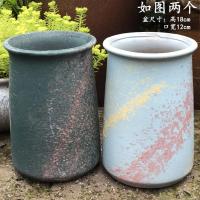 手绘彩条直筒 稍有色差 紫砂 大 手工微瑕粗陶陶瓷花盆特大号紫砂花盆透气陶罐多肉老庄盆高法师盆