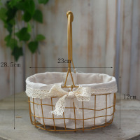 金布衬椭圆小号 中 小花篮拍照手提花篮编织铁艺金属儿童装饰花筐插花篮子竹编