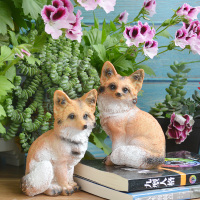 随机一只 创意家居饰品摆件树脂动物工艺品 仿真狐狸花盆微观园艺饰品摆件