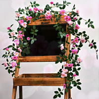 一条法式蔷薇花藤(1.75米) 仿真玫瑰花蔷薇藤蔓塑料假花藤客厅空调管道装饰藤条遮挡墙壁绿植