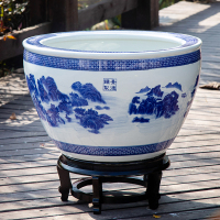 新山水41CM 陶瓷 底部无孔[不带底座] 景德镇陶瓷花盆绿植盆鱼缸荷花盆睡莲睡莲花盆水缸栽土培庭院种树