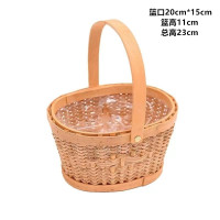 藤皮椭圆提篮F4 中 东方家 椭圆藤皮编织手提花篮活把手收纳绿植防水鲜花篮F4