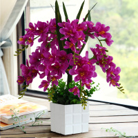 方盆香雪兰深紫 蝴蝶兰仿真花套装摆件家居客厅电视柜假花绢花塑料花装饰花卉摆设
