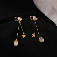 栗色 星星猫眼石 耳夹无耳洞女复古港味仙气森系超仙耳挂圆脸显瘦耳饰气质可夹耳坠
