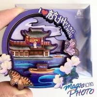 金色 西湖梁祝木质冰箱 杭州木质冰箱贴杭州系列纪念品西湖雷峰塔灵隐寺旅游黑科技伴手礼