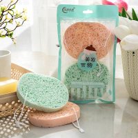 3353木浆挂绳 两片装 加大加厚木浆绿茶挂绳洗脸扑洗脸扑洗脸海绵化妆卸妆粉扑