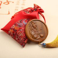 绿檀木貌美如花+礼袋 小镜子随身携带精致檀木古风便携化妆镜高档实木女生朋友生日礼物