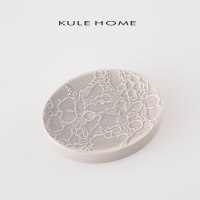 灰色石纹椭圆形肥皂碟-A04 12.3x9.3x2.8cm KULE HOME 陶瓷肥皂碟皂托家庭卫浴手工皂盒沥水创意香