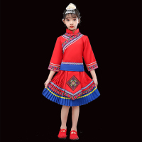 红色上衣+裙子+小头饰 110 广西三月三民族服装儿童壮族演出服少数民族舞蹈苗族土家族男女童
